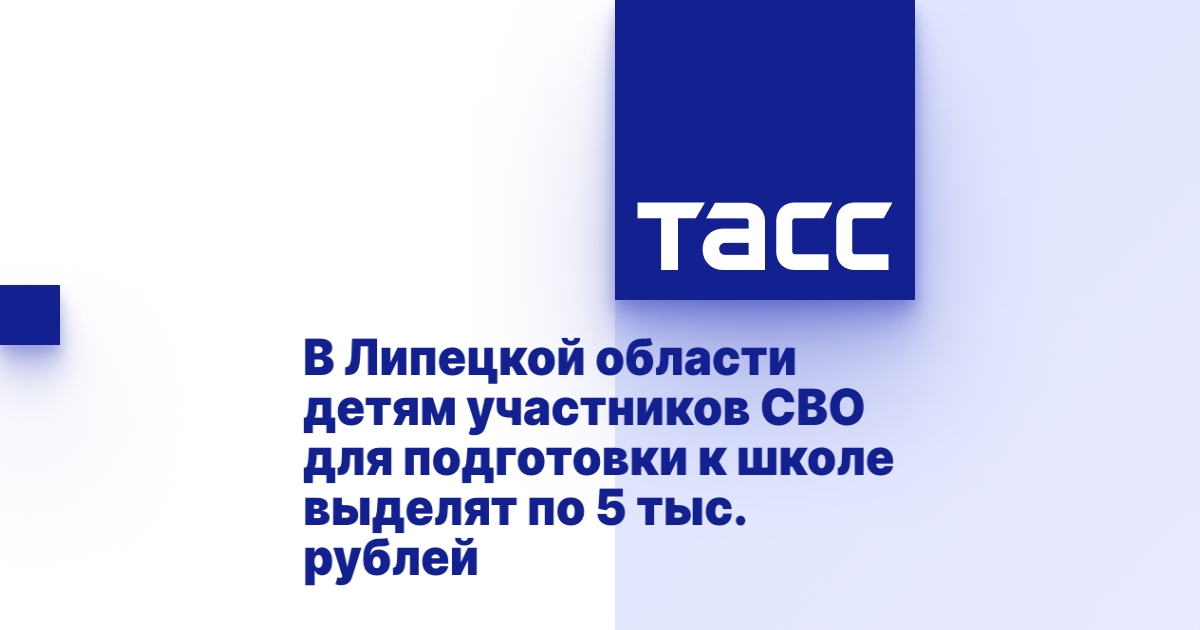 В Липецкой области детям участников СВО для подготовки к школе выделят по 5 тыс. рублей.