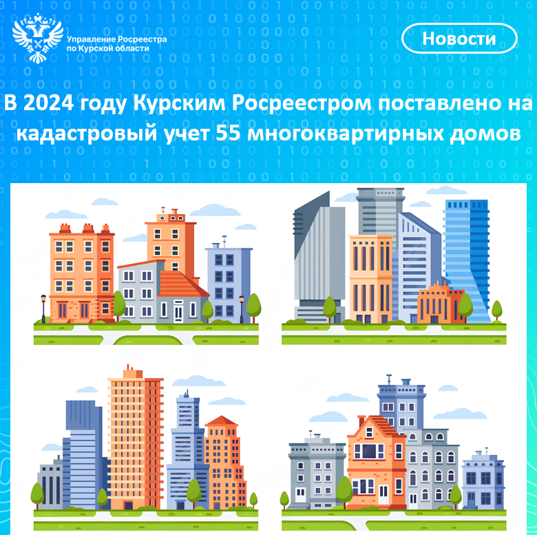 В 2024 году Курским Росреестром поставлено на кадастровый учет 55 многоквартирных домов.