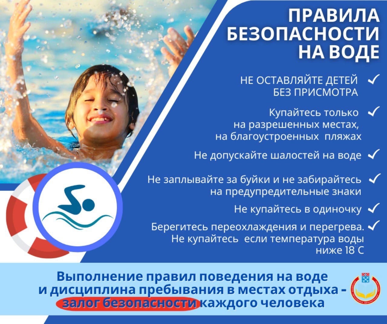 СОБЛЮДАЙТЕ ПРАВИЛА БЕЗОПАСНОСТИ НА ВОДОЁМАХ! НЕ ДОПУСТИТЕ ТРАГЕДИИ!.