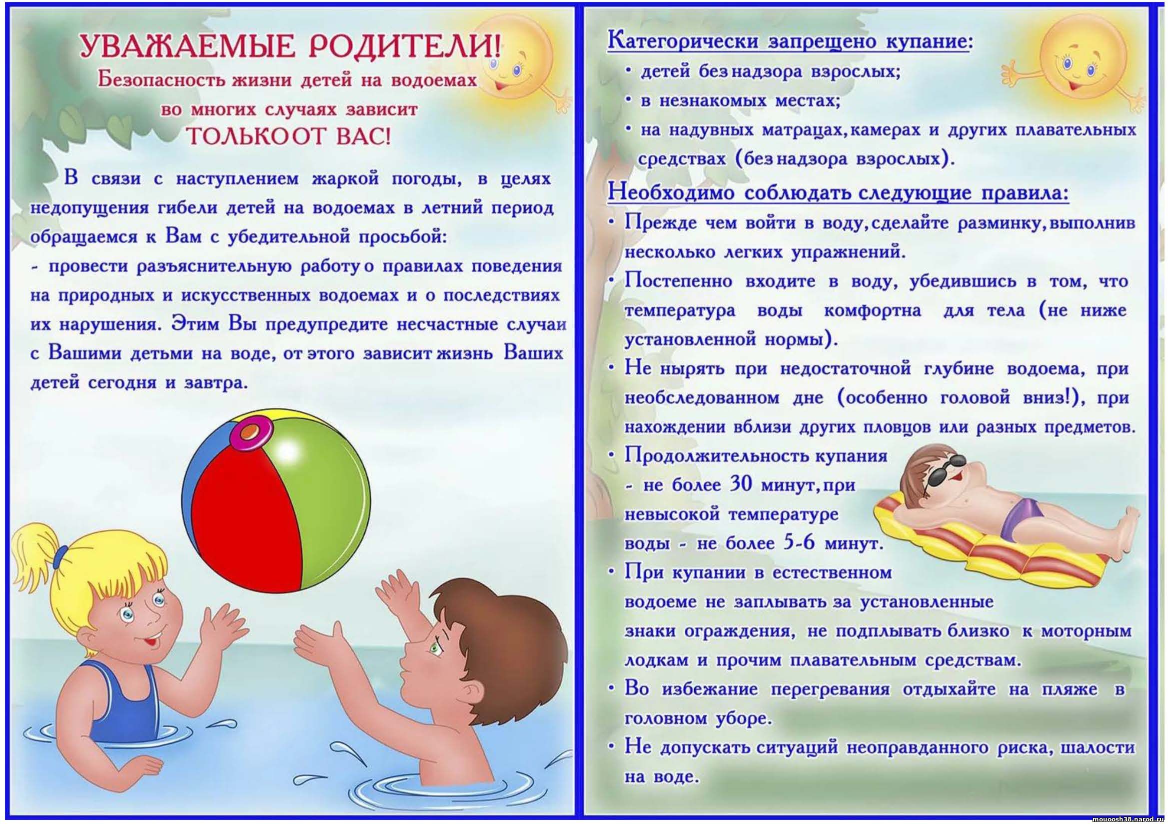 ПАМЯТКА ДЛЯ РОДИТЕЛЕЙ «Безопасность несовершеннолетних на водных объектах».