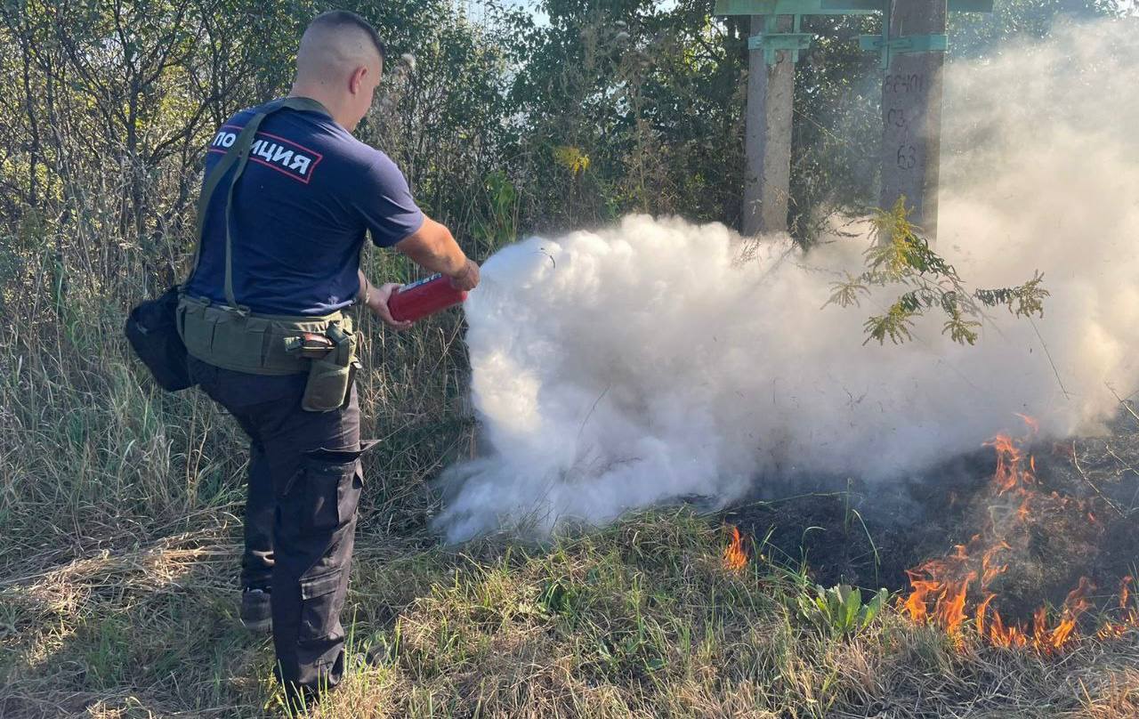 В Курчатовском районе полицейские приняли участие в пожаротушении сухостоя.